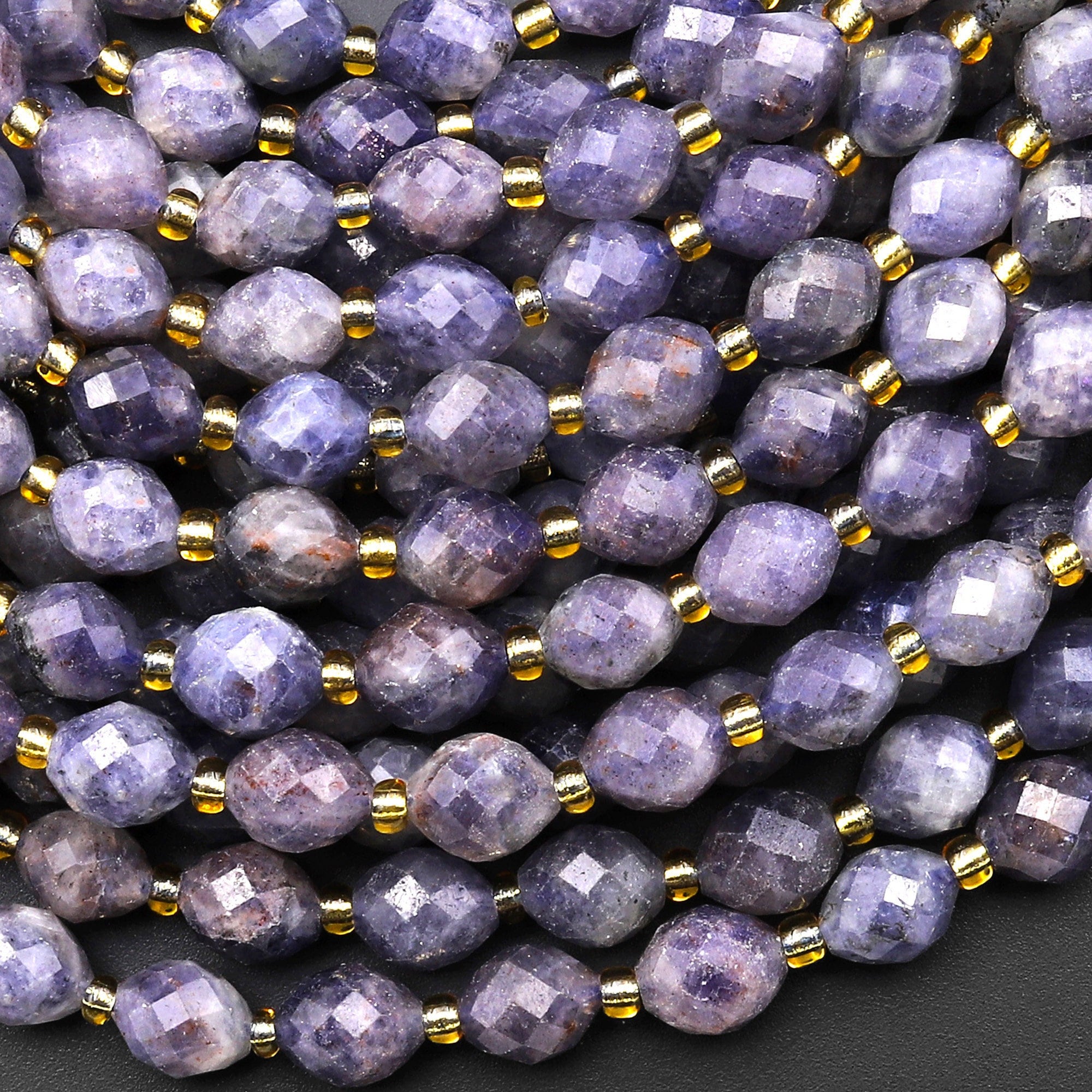 Faceted Natural Iolite Drum Barrel Rice Beads 15.5" Strand Faceted Natural Iolite Drum Barrel Rice Beads 15.5" Strand