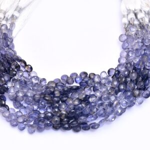 Iolite Gemstone Faceted Heart Briolette Beads , 5mm-7mm Heart 8inch Strand , Natural Iolite Semi Precious Gemstone Multi Briolette Beads