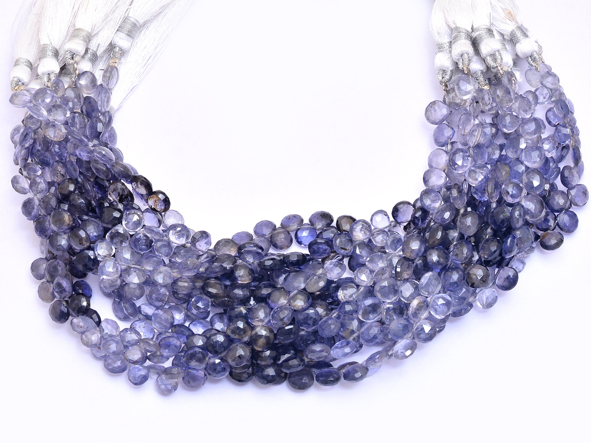 Iolite Gemstone Faceted Heart Briolette Beads |  5mm-7mm Heart 8inch Strand | Natural Iolite Semi Precious Gemstone Multi Briolette Beads