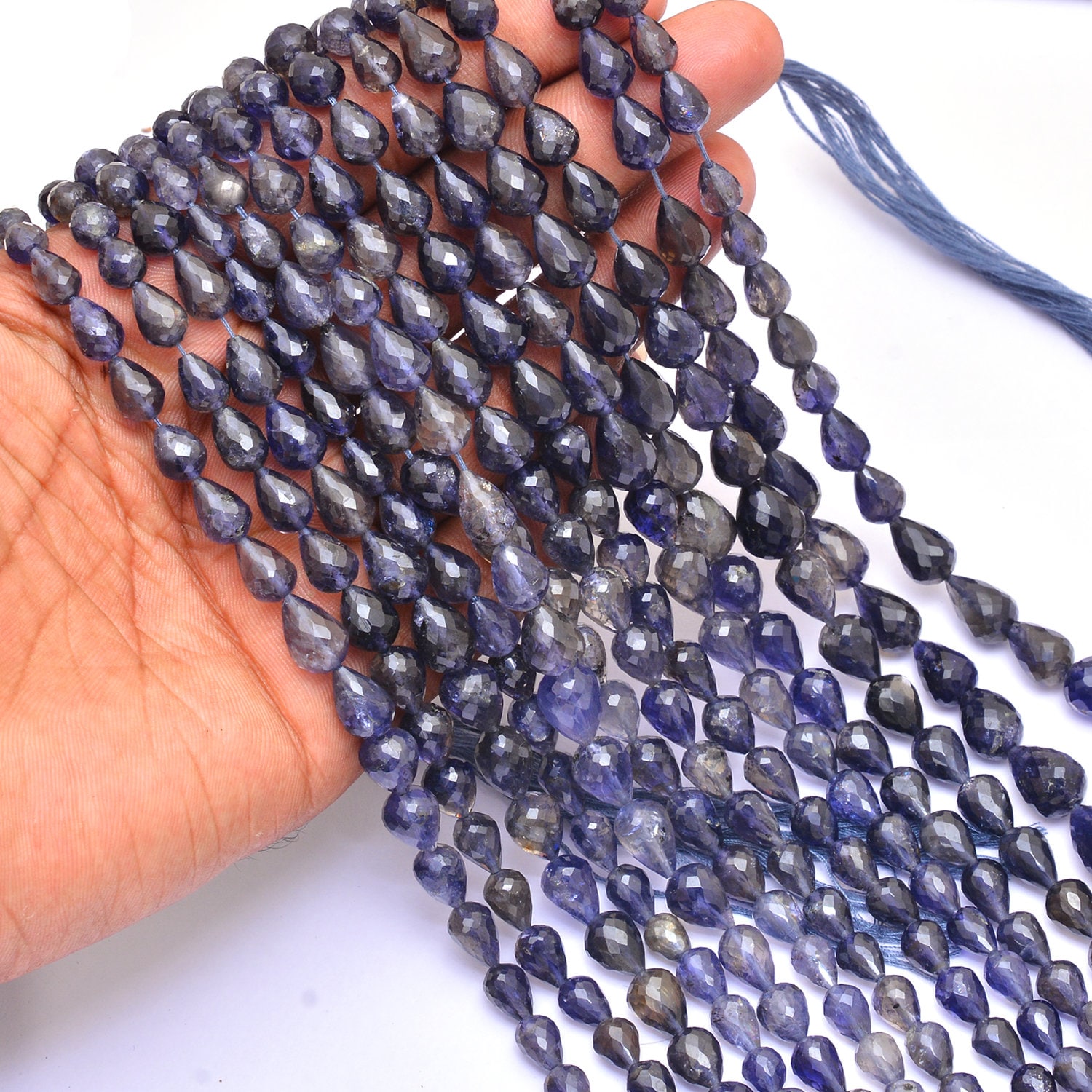 Iolite Gemstone Faceted Teardrop Briolette Beads | 13" Strand | Natural Iolite Semi Precious Gemstone Teardrop Beads - Straight Drill Drops Iolite Gemstone Faceted Teardrop Briolette Beads | 13" Strand | Natural Iolite Semi Precious Gemstone Teardrop Beads - Straight Drill Drops
