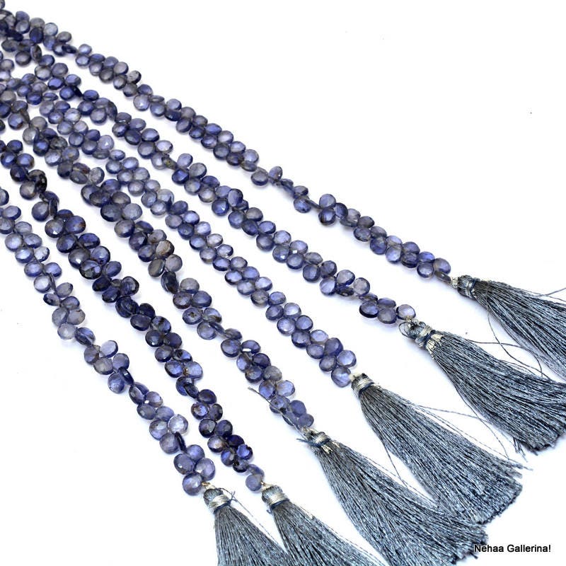 Iolite Gemstone Faceted Heart Briolette | 5mm-6mm Heart Beads 8" Strand | Aaa Natural Iolite Semi Precious Gemstone Briolettes For Jewelry Iolite Gemstone Faceted Heart Briolette | 5mm-6mm Heart Beads 8" Strand | Aaa Natural Iolite Semi Precious Gemstone Briolettes For Jewelry