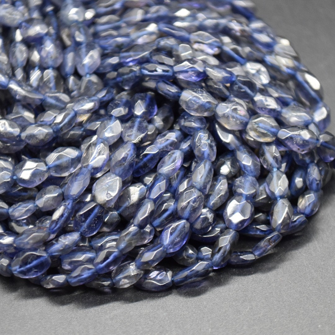 Iolite Gemstone Irregular Faceted Oval Disc Beads - 6mm - 8mm - 12" Strand