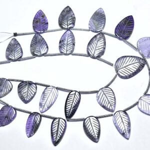 Iolite Hand Crafted Beads - 8 inches - Natural Beautiful Hand Crafted Carving Iolite Leave Strand - Size is 10x15-11x18 mm #707