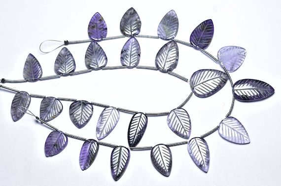 Iolite Hand Crafted Beads - 8 Inches - Natural Beautiful Hand Crafted Carving Iolite Leave Strand - Size Is 10x15-11x18 Mm #707