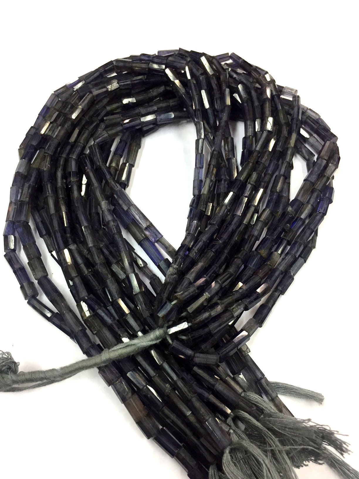Natural Iolite Faceted Tube Beads 4mm Gemstone Beads Superb Quality 14" Strand