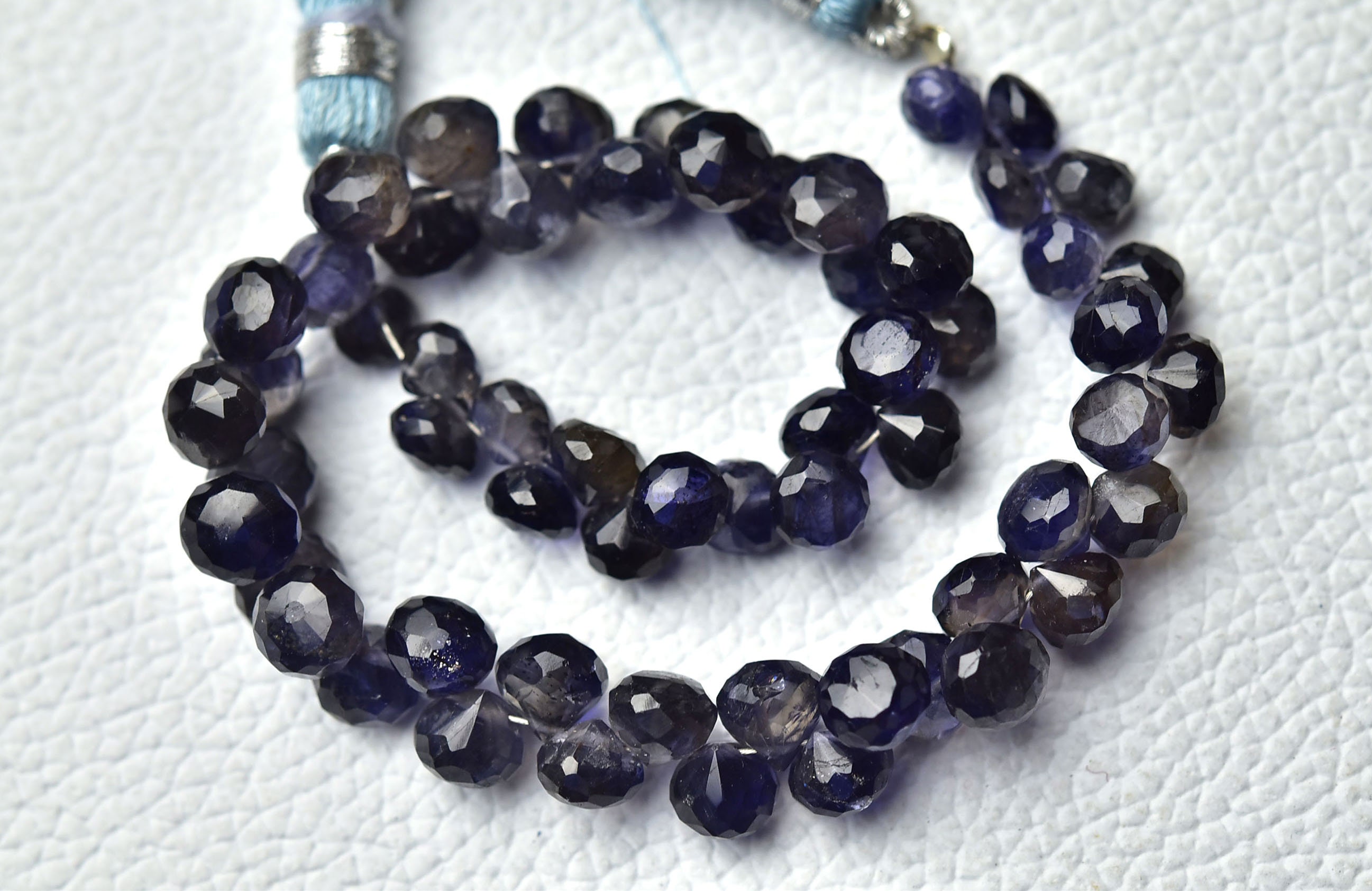 Natural Iolite Onion Briolette Beads 4x5mm To 6x6mm Faceted Onion Shape Briolettes Gemstone Beads Blue Iolite Beads - 7 Inch Strand No2745