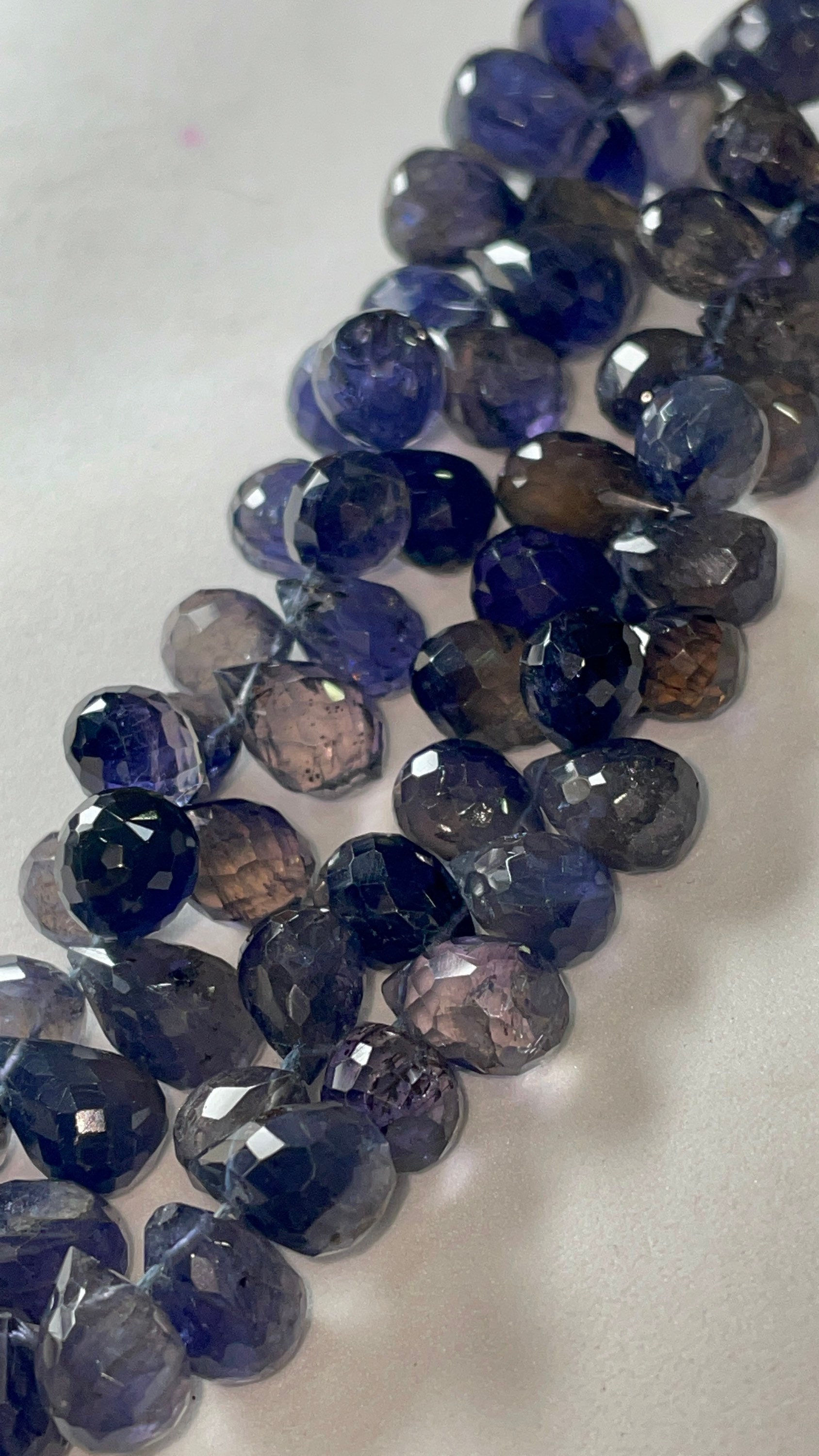 New Brand Natural Iolite Drops Faceted Beads, 8/12mm, 9 Inches Strand, 213 Carats An Amazing Item