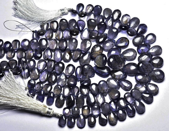 Iolite Pear Beads - 7 Inches - Natural Smooth Iolite Briolettes - Size Is 6.5x9 - 9x14 Mm #2516 Iolite Pear Beads - 7 Inches - Natural Smooth Iolite Briolettes - Size Is 6.5x9 - 9x14 Mm #2516