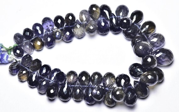 Iolite Teardrop Beads - 7 Inches - Beautiful Natural Faceted Iolite Briolettes - Size Is 6x10 - 8.5x14 Mm #2514