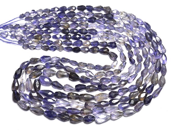 Iolite Teardrop Beads - 15 Inches - Natural Beautiful Blue Iolite Faceted Centre Drilled Teardrop Briolettes Strand- Size Is 3x5-5x9mm #579