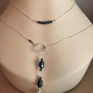 Iolite Beaded Sterling Silver Necklace Set: Lariat Pendant & Bar Necklace Iolite Beaded Sterling Silver Necklace Set: Lariat Pendant & Bar Necklace