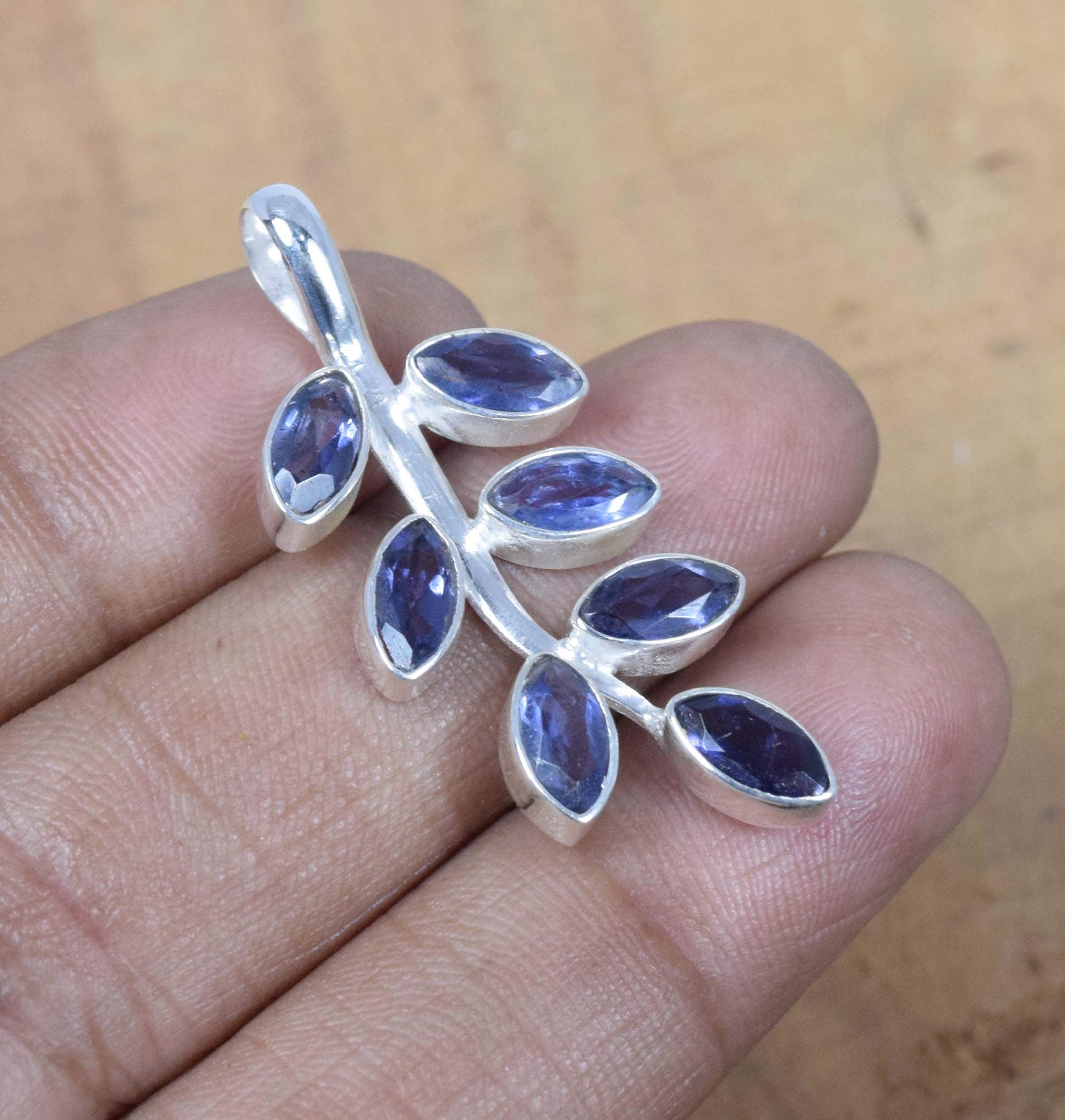 Blue Iolite 925 Sterling Silver Natural Faceted Gemstone Leaf Handmade Pendant Jewelry ~ September Month Birthstone ~ Gift For Christmas Blue Iolite 925 Sterling Silver Natural Faceted Gemstone Leaf Handmade Pendant Jewelry ~ September Month Birthstone ~ Gift For Christmas