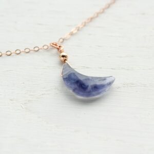 Blue iolite moon necklace, iolite pendant, natural gemstone jewelry, crystal for third eye chakra, Sagittarius zodiac, boho gift moon choker Blue iolite moon necklace, iolite pendant, natural gemstone jewelry, crystal for third eye chakra, Sagittarius zodiac, boho gift moon choker