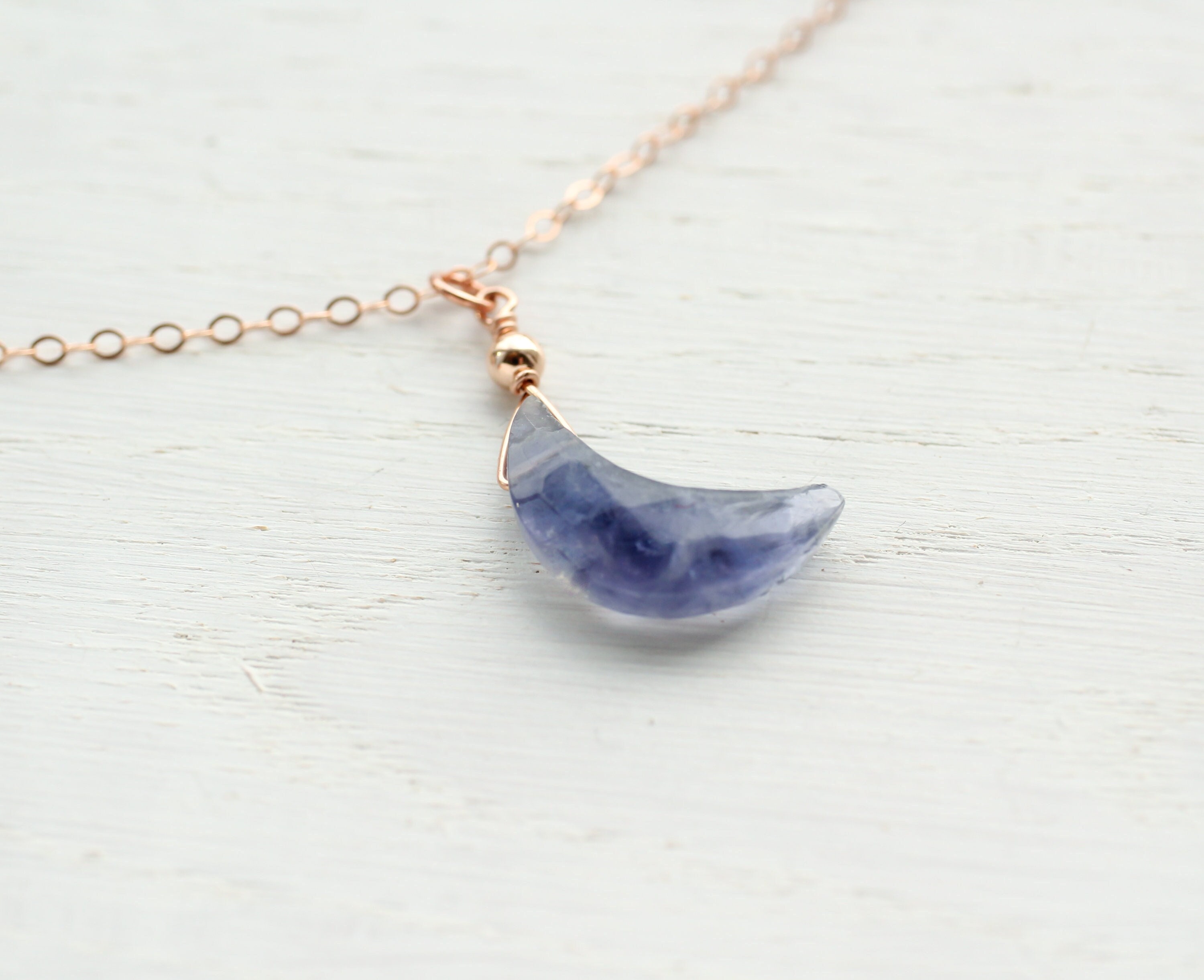 Blue Iolite Moon Necklace, Iolite Pendant, Natural Gemstone Jewelry, Crystal For Third Eye Chakra, Sagittarius Zodiac, Boho Gift Moon Choker Blue Iolite Moon Necklace, Iolite Pendant, Natural Gemstone Jewelry, Crystal For Third Eye Chakra, Sagittarius Zodiac, Boho Gift Moon Choker