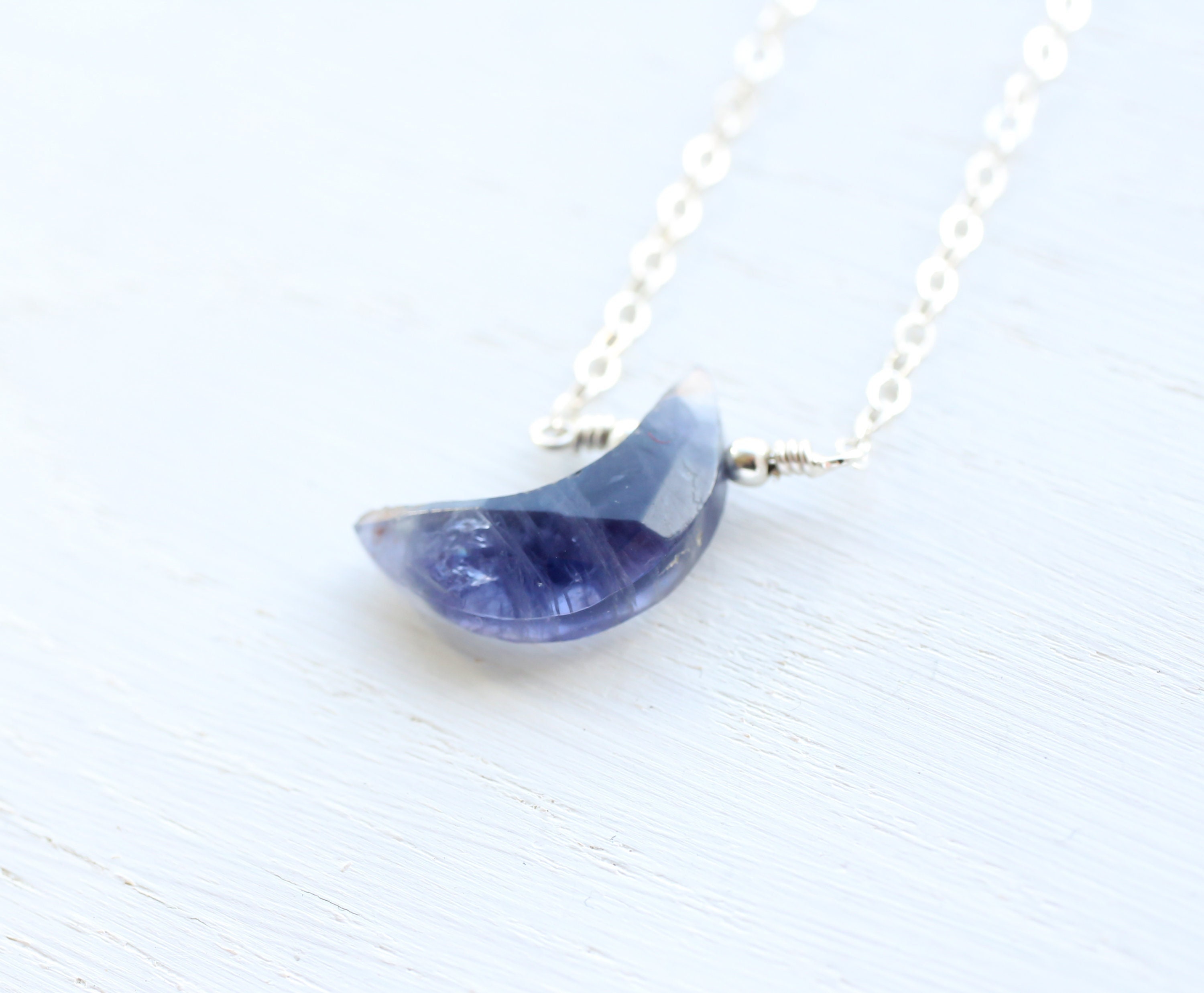 Blue Iolite Moon Necklace, Iolite Pendant, Natural Gemstone Jewelry, Crystal For Third Eye Chakra, Sagittarius Zodiac, Boho Gift Moon Choker