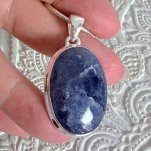 Blue Iolite Oval Pendant, Sterling Silver Setting, Unisex Jewelry Blue Iolite Oval Pendant, Sterling Silver Setting, Unisex Jewelry