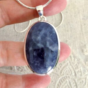 Blue Iolite Oval Pendant, Sterling Silver Setting, Unisex Jewelry Blue Iolite Oval Pendant, Sterling Silver Setting, Unisex Jewelry