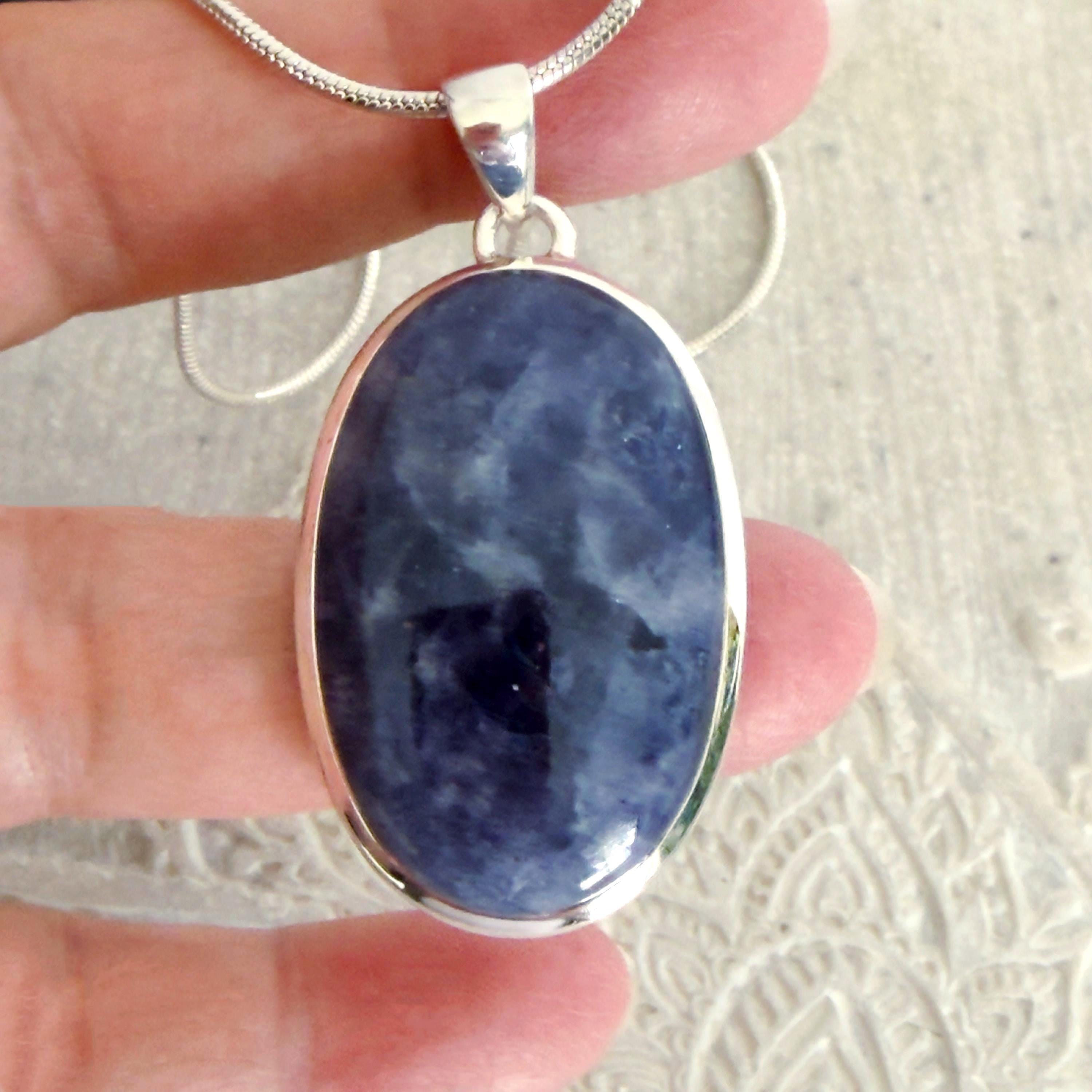 Blue Iolite Oval Pendant, Sterling Silver Setting, Unisex Jewelry Blue Iolite Oval Pendant, Sterling Silver Setting, Unisex Jewelry