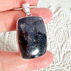 Blue Iolite Rectangular Pendant, Sterling Silver Setting, Unisex Jewelry Blue Iolite Rectangular Pendant, Sterling Silver Setting, Unisex Jewelry