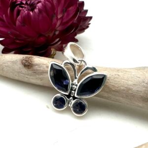 Iolite Butterfly Pendant – Navy Blue Multistone, Sterling Silver Iolite Butterfly Pendant – Navy Blue Multistone, Sterling Silver