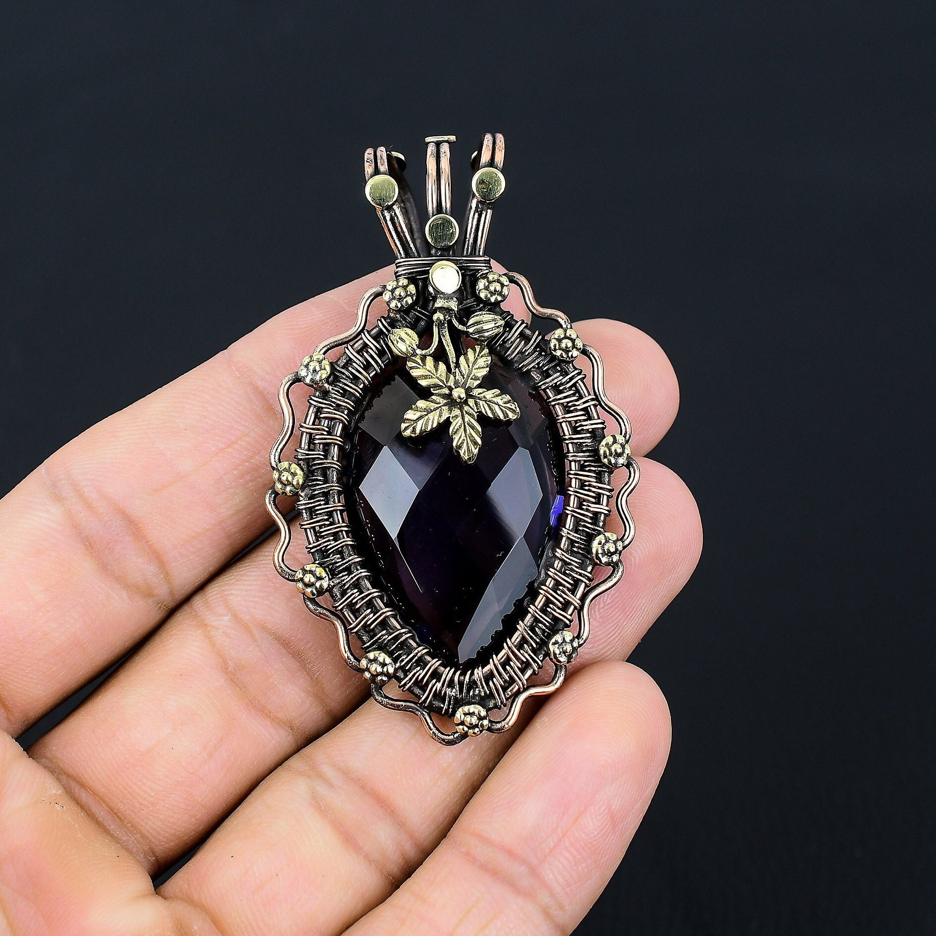 Faceted Iolite Pendant Copper Wire Wrapped Pendant Iolitegemstone Pendant Handmade Copper Jewelry Christmas Gift, Birthday Gift For Her/him