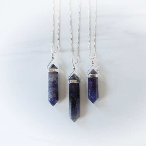 Iolite Gemstone Necklace Sterling Silver • Genuine Iolite • Purple Iolite Point • Sterling Iolite Pendant • Blue Periwinkle Gemstone