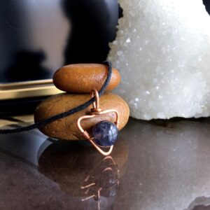 Handmade Iolite Pendant Necklace, Copper Wire Wrapped, Gift Box Handmade Iolite Pendant Necklace, Copper Wire Wrapped, Gift Box