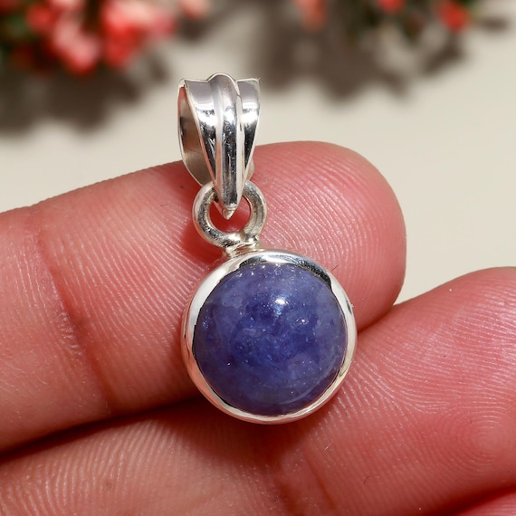 Handmade Round Iolite Pendant: 925 Sterling Silver Jewelry