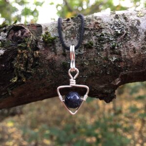 Minimalist Iolite Necklace: Handmade Triangle Pendant, Waxed Cotton Cord Minimalist Iolite Necklace: Handmade Triangle Pendant, Waxed Cotton Cord