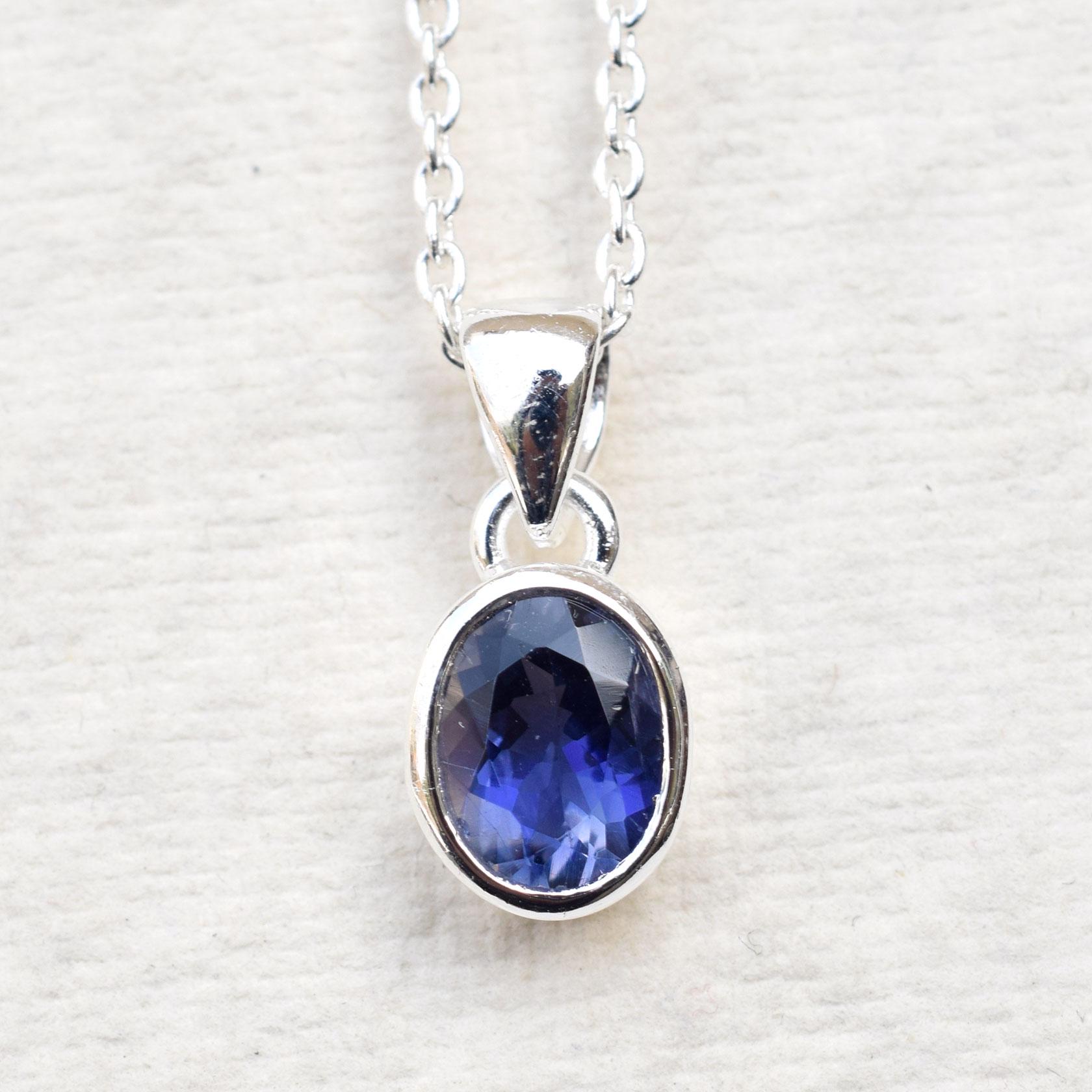 Natural Blue Iolite Pendant 925 Sterling Silver 6x8 Mm Iolite Gemstone Necklace With Chain