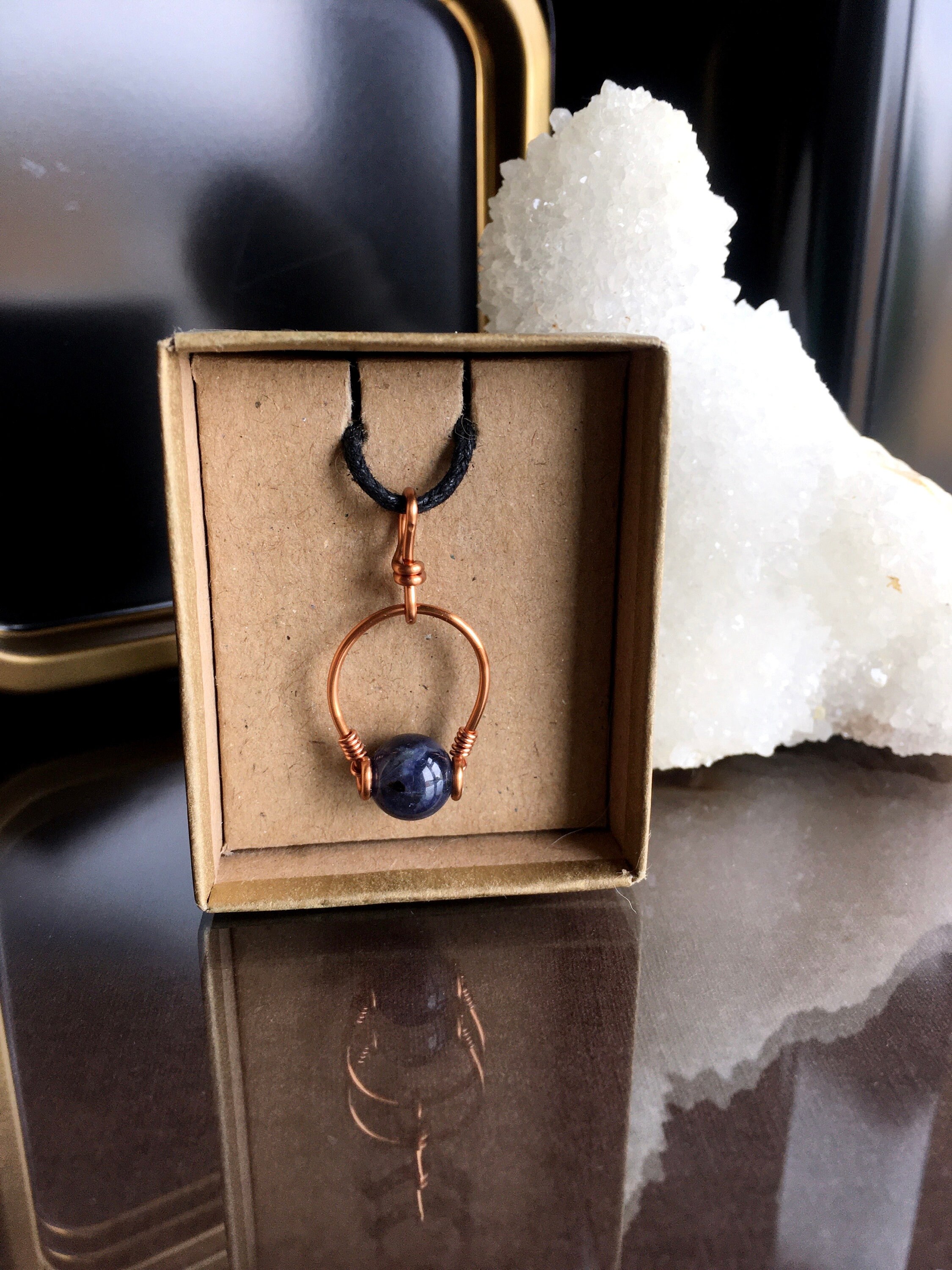 Iolite Pendant Necklace: Handmade Copper Wire Wrapped Jewelry Iolite Pendant Necklace: Handmade Copper Wire Wrapped Jewelry