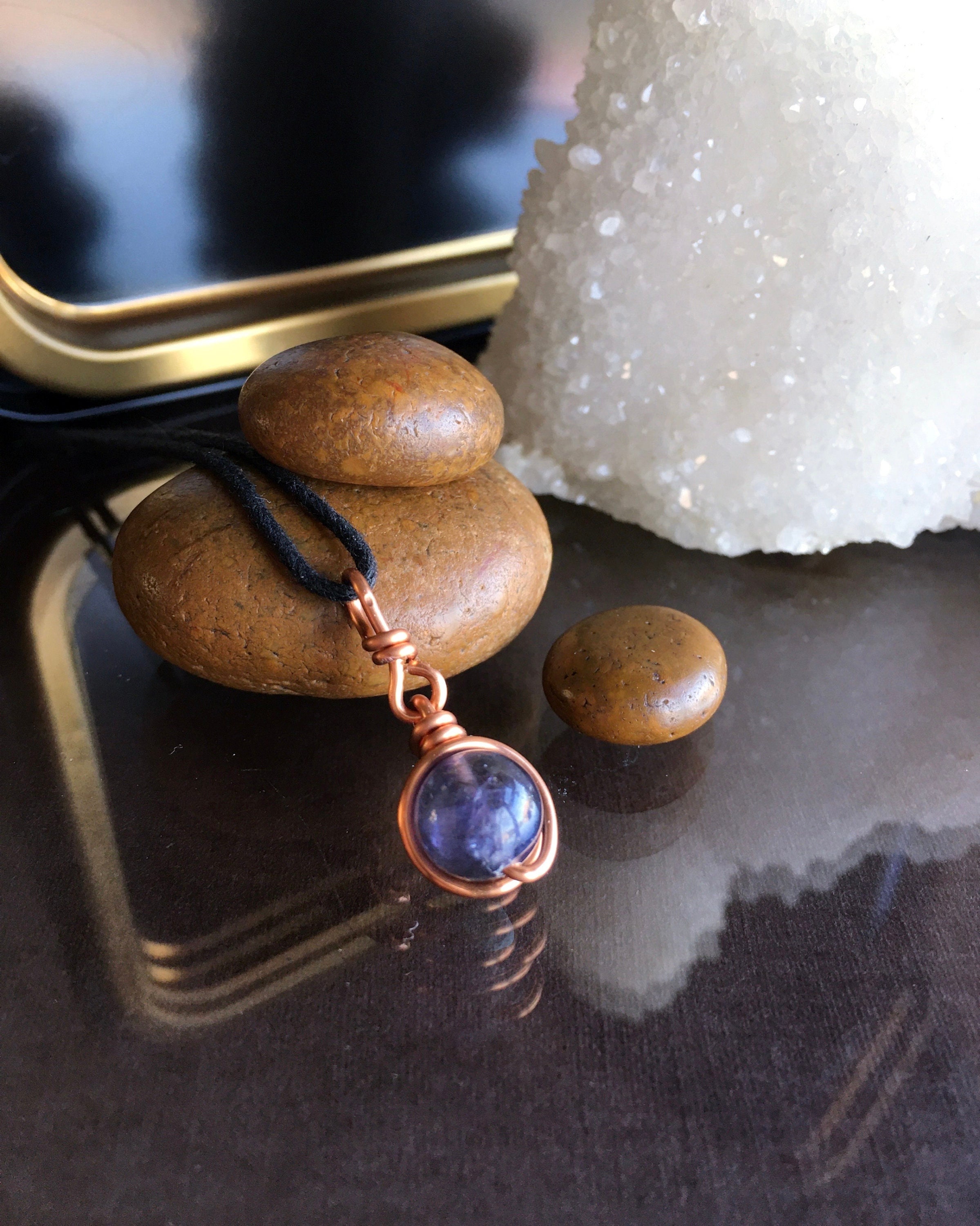 Iolite Necklace: Handmade Copper Wire Wrapped Pendant Iolite Necklace: Handmade Copper Wire Wrapped Pendant