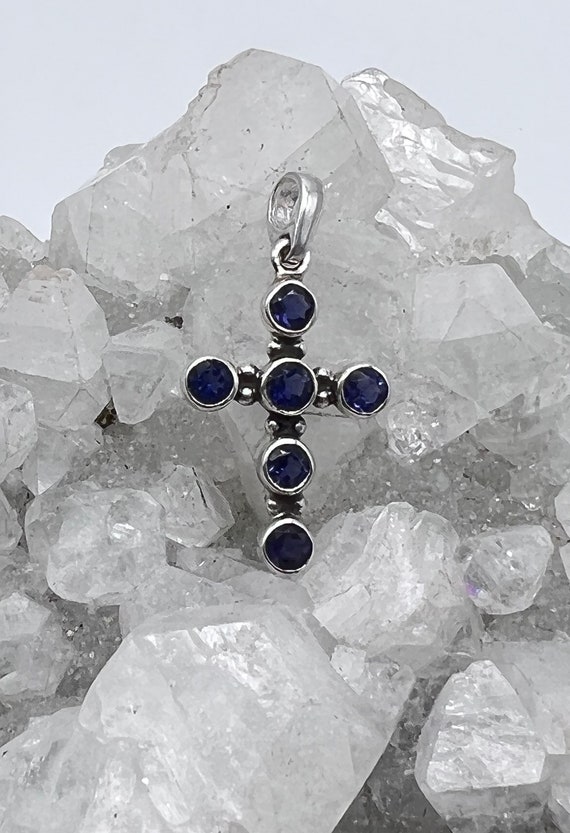Petite Iolite Cross Pendant