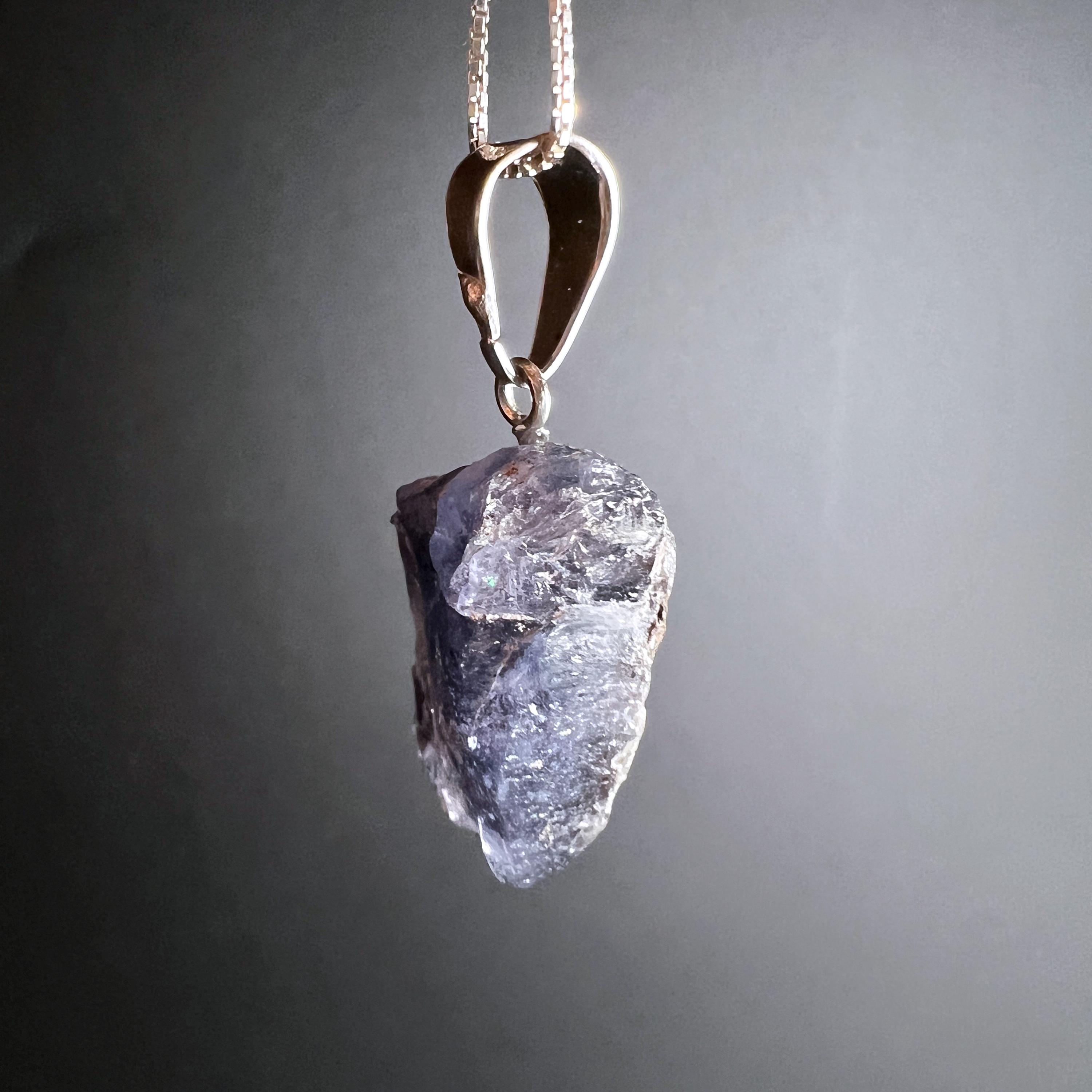 Raw Iolite Pendant 29mm | Small Cordierite Chunky Stone Necklace Raw Iolite Pendant 29mm | Small Cordierite Chunky Stone Necklace