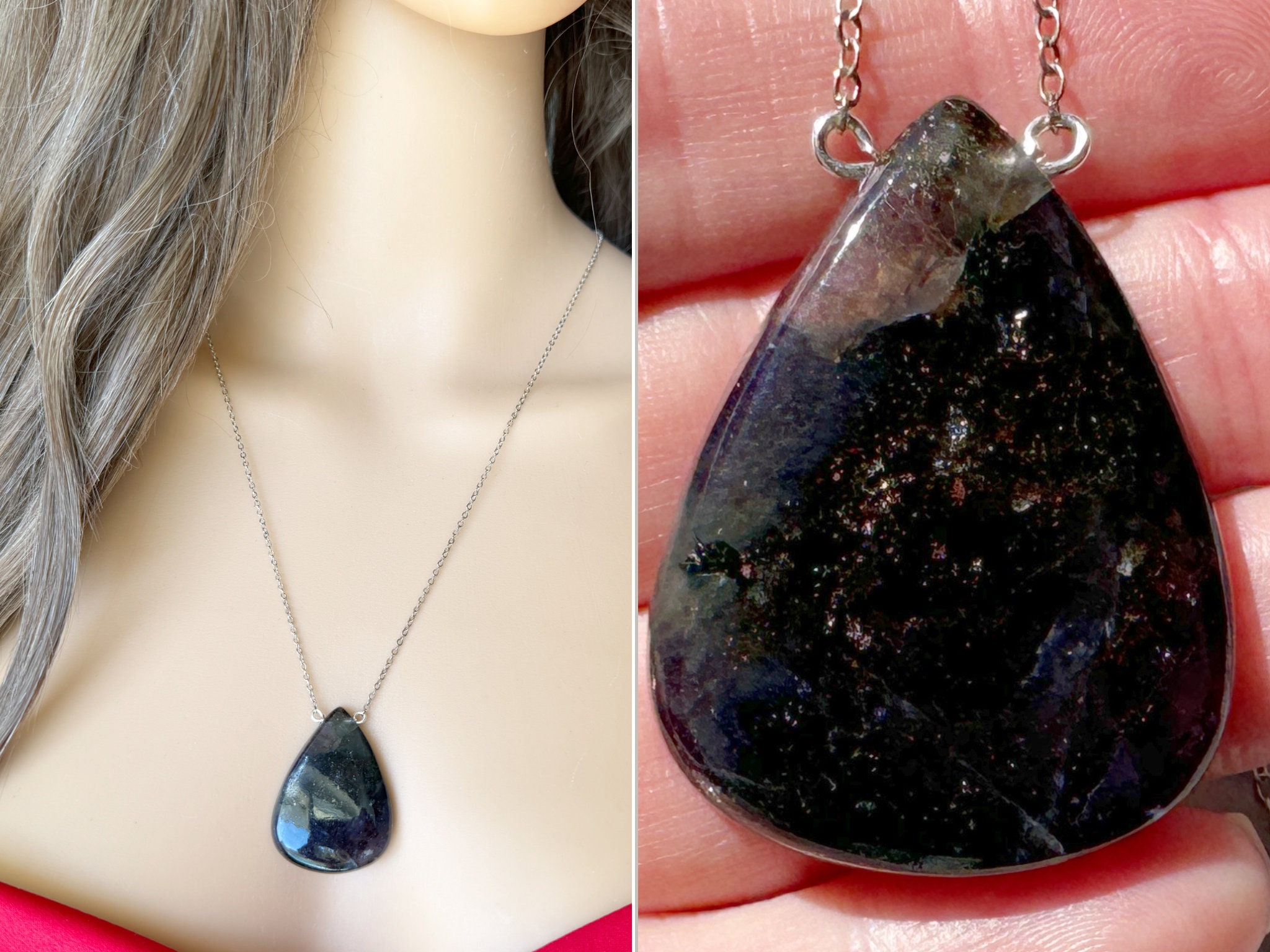 Raw Iolite Necklace, Iolite Crystal Necklace, Blue Iolite Jewelry, Gold Or Silver Iolite Pendant Necklace, Blue Stone Necklace Actual Stone