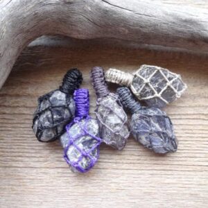 Rough Iolite Crystal Macrame Pendant Necklace, Healing Stone Necklaces, Anxiety Crystal Pendant, Purple Rough Crystal Jewelry