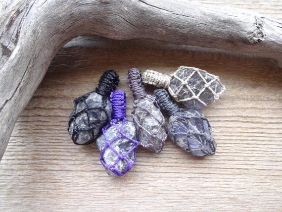 Rough Iolite Crystal Macrame Pendant Necklace, Healing Stone Necklaces, Anxiety Crystal Pendant, Purple Rough Crystal Jewelry Rough Iolite Crystal Macrame Pendant Necklace, Healing Stone Necklaces, Anxiety Crystal Pendant, Purple Rough Crystal Jewelry