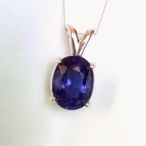 Tanzanian Iolite Pendant Natural 2.88ct Bluish Violet Gemstone Sterling Silver Oval Solitaire Jewelry Gift Tanzanian Iolite Pendant Natural 2.88ct Bluish Violet Gemstone Sterling Silver Oval Solitaire Jewelry Gift