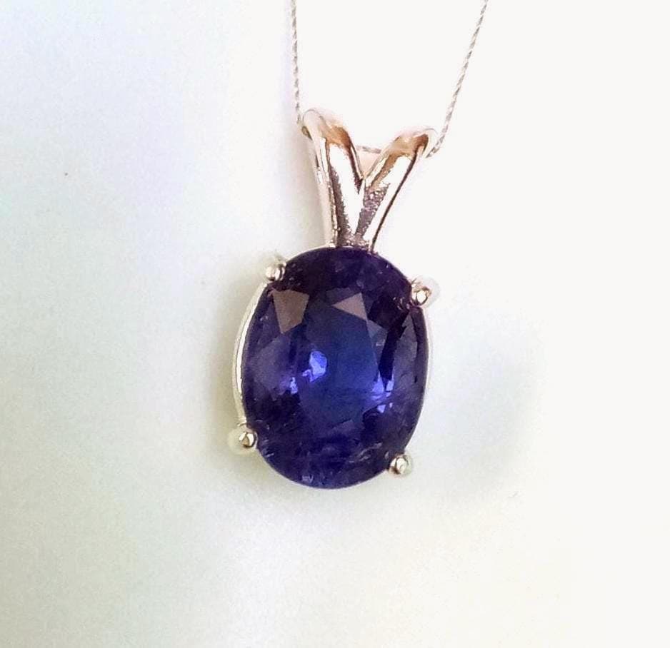 Tanzanian Iolite Pendant Natural 2.88ct Bluish Violet Gemstone Sterling Silver Oval Solitaire Jewelry Gift Tanzanian Iolite Pendant Natural 2.88ct Bluish Violet Gemstone Sterling Silver Oval Solitaire Jewelry Gift