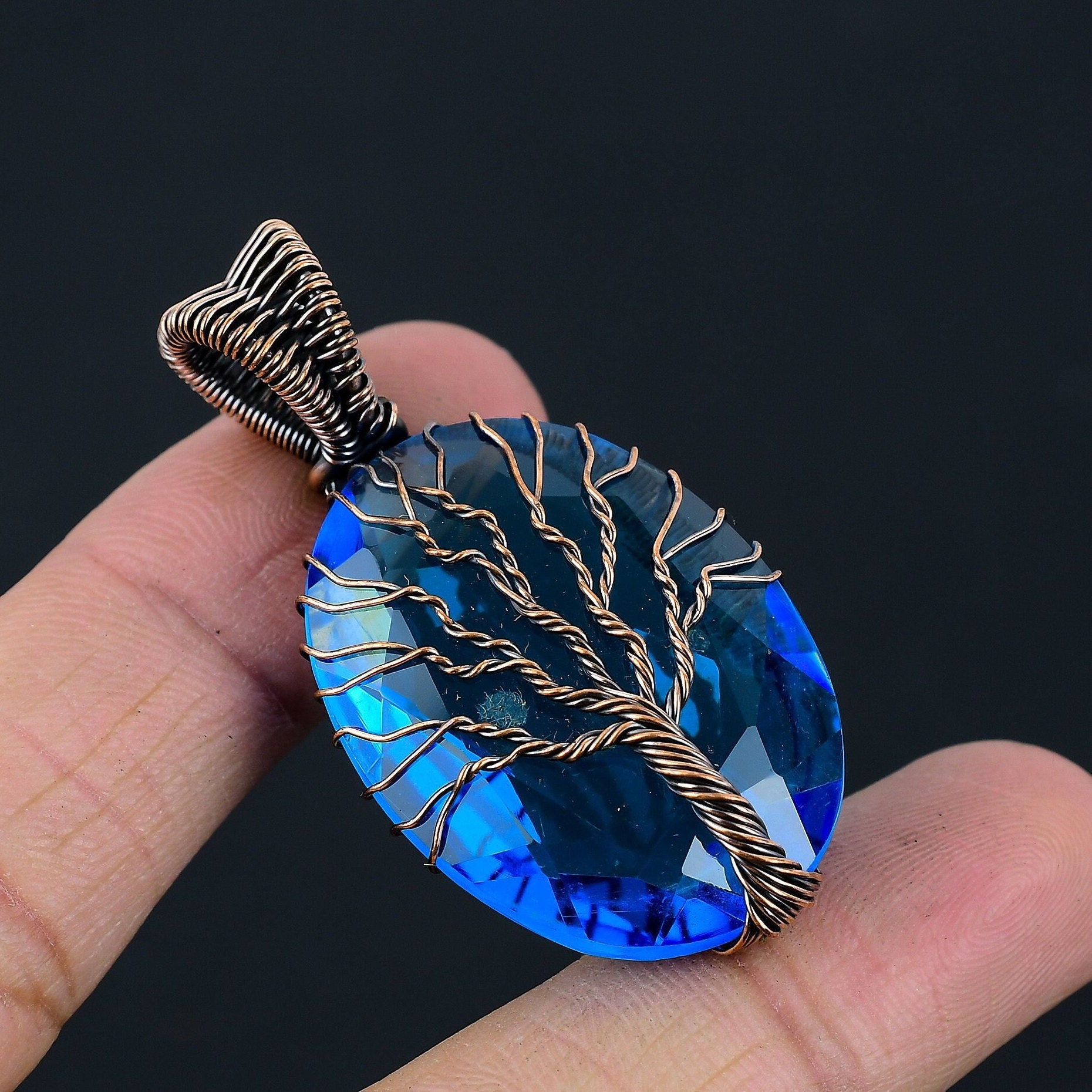 Tree Of Life Iolite Pendant Copper Wire Wrapped Pendant Iolite Gemstone Pendant Copper Handmade Pendant Gift For Her Mother Iolite Jewelry