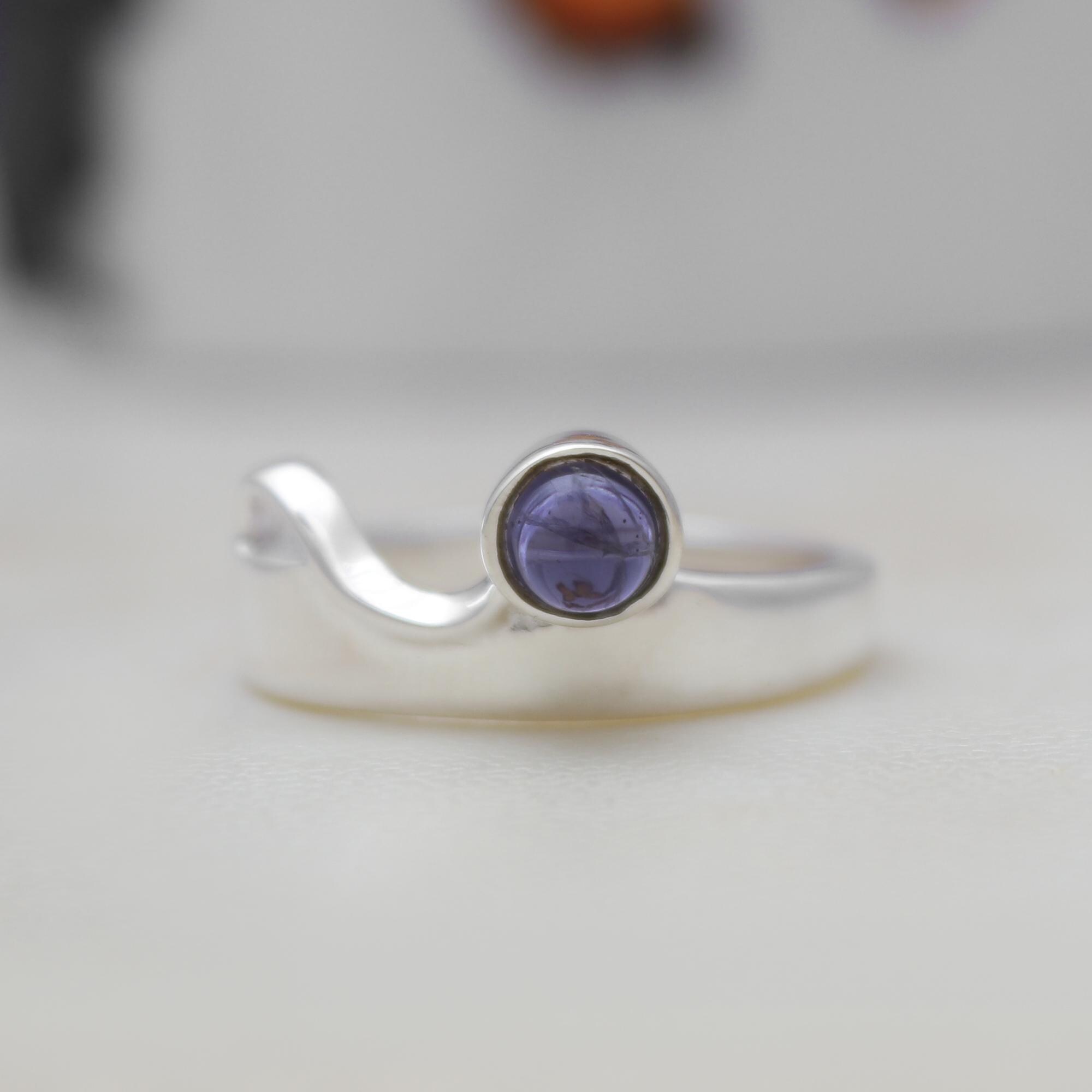 925 Sterling Silver Iolite Ring, Handmade Wavy Band Ring, Crown Design Minimalist Boho Jewelry, Unique Gift For Her, Size #8 925 Sterling Silver Iolite Ring, Handmade Wavy Band Ring, Crown Design Minimalist Boho Jewelry, Unique Gift For Her, Size #8