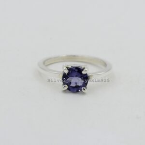 Blue Iolite Ring: 925 Sterling Silver, Round Cut Gemstone