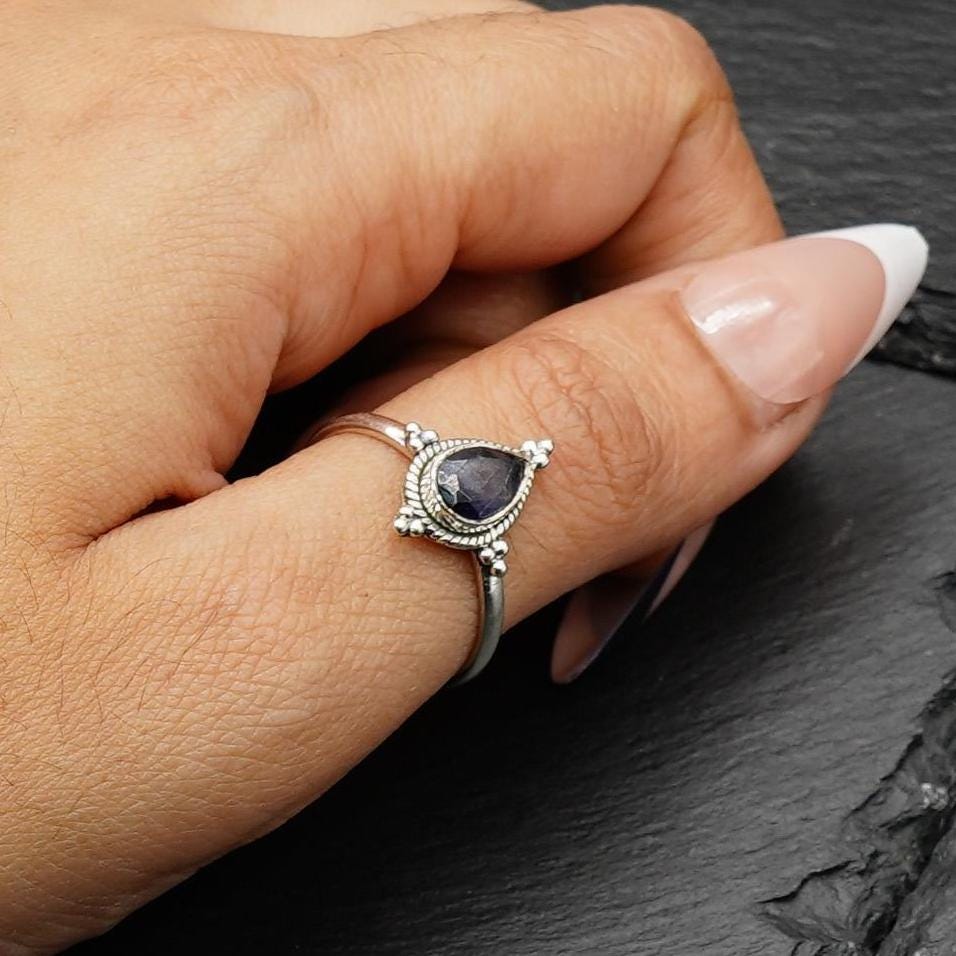 Blue Iolite 925 Sterling Silver Ring, Natural Gemstone Ring, Handmade Silver Jewelry