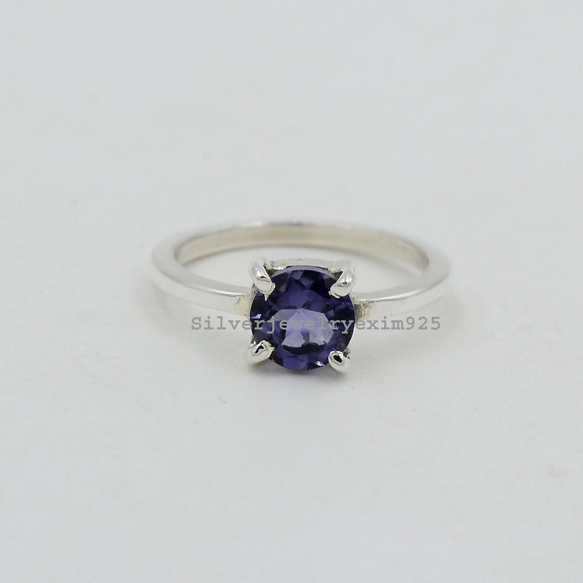 Blue Iolite Ring: 925 Sterling Silver, Round Cut Gemstone