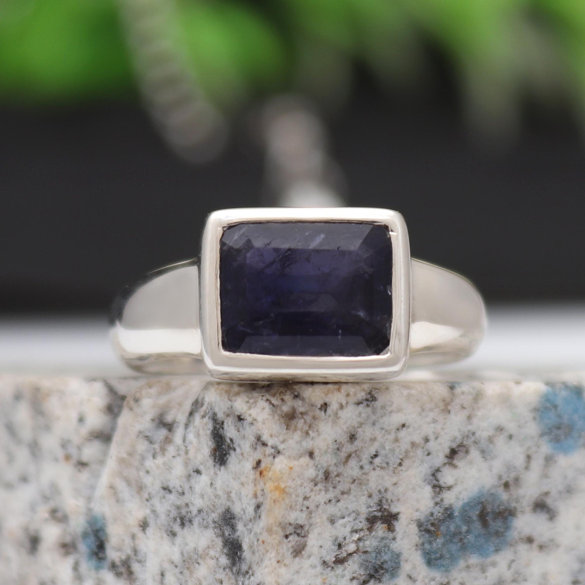 Iolite Ring, Blue Gemstone, 925 Sterling Silver, Statement Jewelry, Rectangular Stone Iolite Ring, Blue Gemstone, 925 Sterling Silver, Statement Jewelry, Rectangular Stone