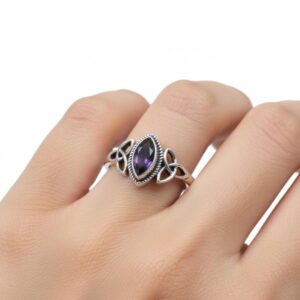 Blue Iolite Ring: Marquise Gemstone, 925 Sterling Silver, Celtic Design Blue Iolite Ring: Marquise Gemstone, 925 Sterling Silver, Celtic Design