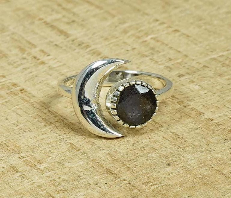 Iolite Crescent Moon Ring: 925 Sterling Silver Marquise Gemstone Iolite Crescent Moon Ring: 925 Sterling Silver Marquise Gemstone