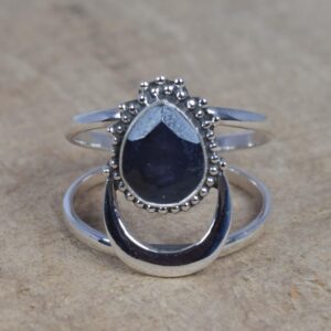 Dainty Iolite Ring: 925 Sterling Silver Moon Style Gemstone Dainty Iolite Ring: 925 Sterling Silver Moon Style Gemstone