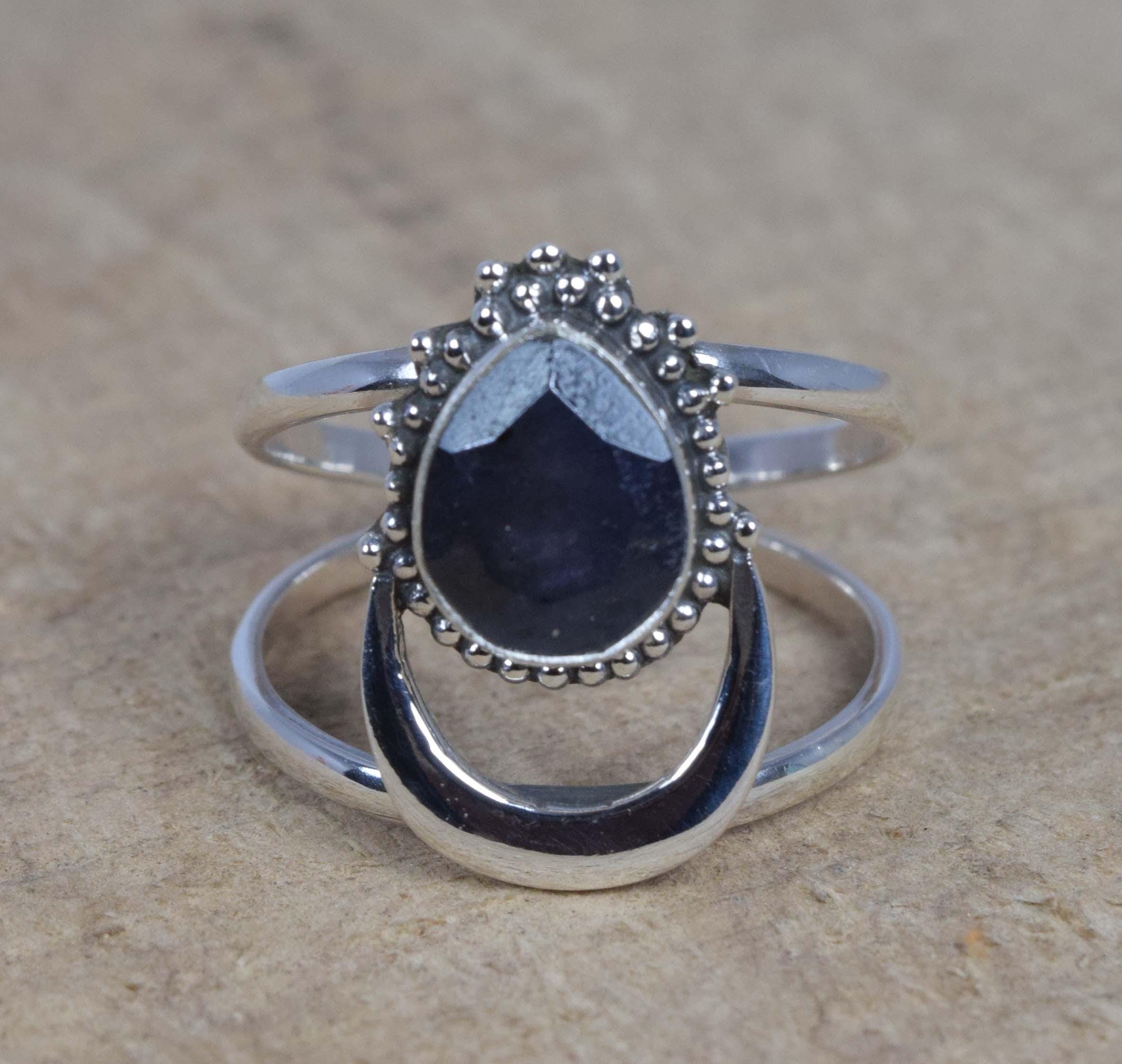 Dainty Iolite Ring: 925 Sterling Silver Moon Style Gemstone Dainty Iolite Ring: 925 Sterling Silver Moon Style Gemstone