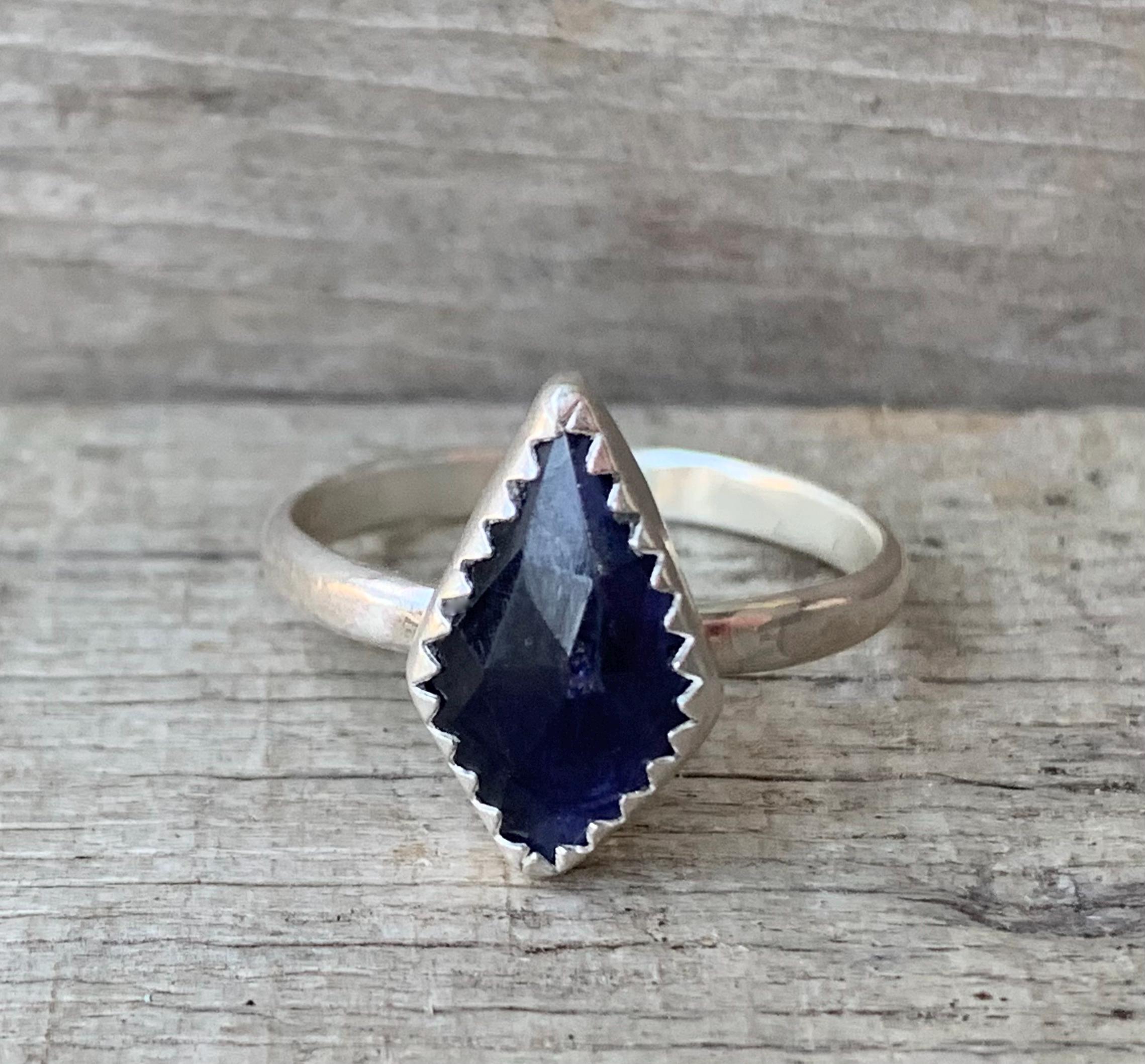 Dainty Diamond Shaped Faceted Iolite Sterling Silver Ring | Geometric Iolite Ring | Purple Stone Ring | Engagement Ring | Size 7.5-8